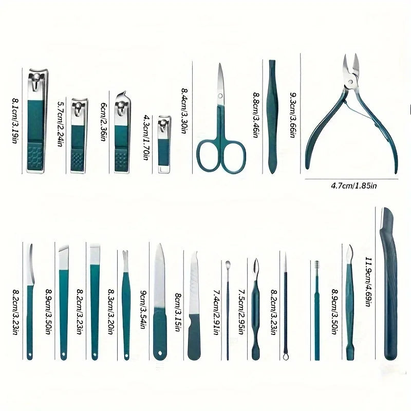 Kit professionale per la cura delle unghie da 7/10/12/18 pezzi, set per manicure e pedicure in acciaio inossidabile, set tagliaunghie con custodia da viaggio 