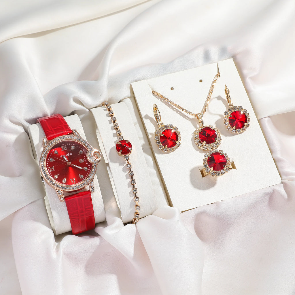 Set da 6 pezzi con cinturino in pelle lucida e collana di perline per donna, ideale come regalo festivo, senza regalo 