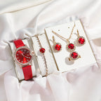 Set da 6 pezzi con cinturino in pelle lucida e collana di perline per donna, ideale come regalo festivo, senza regalo 
