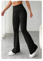 Pantaloni da yoga a vita alta micro svasati da donna - Pantaloni a ferro di cavallo snellenti in pelle di squalo, elasticizzati in 4 direzioni 