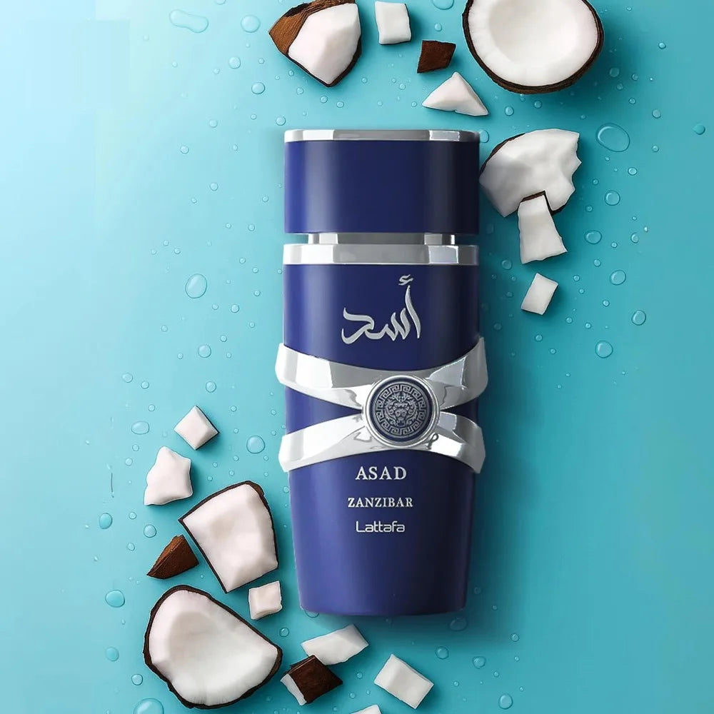 Lattafa Asad Zanzibar Eau de Parfum - Fragranza fresca, speziata, vaniglia e cocco a lunga durata per uomo, 100 ml / 3,40 once