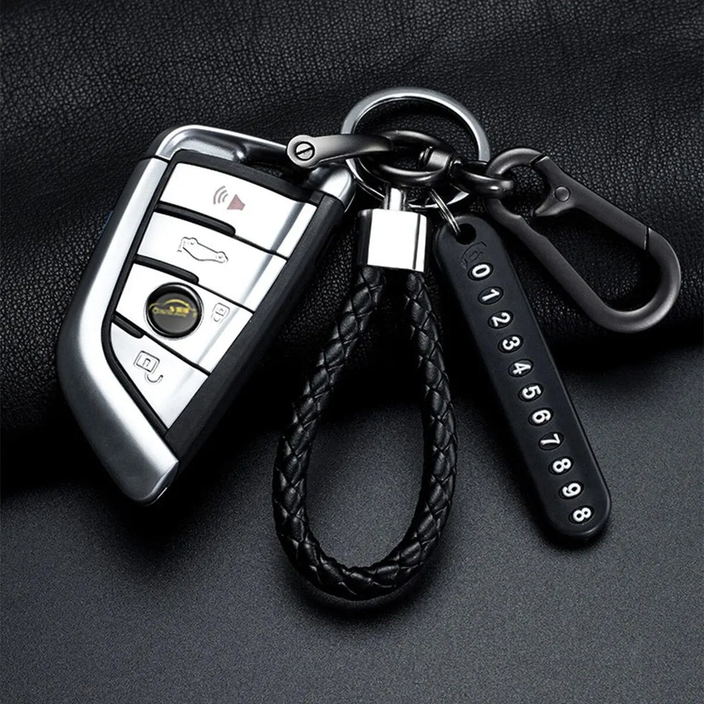 Portachiavi con ciondolo per targa del numero di cellulare fai da te Ingemark Trendy, da uomo, in corda di pelle intrecciata, anti-smarrimento, accessori per portachiavi per auto 
