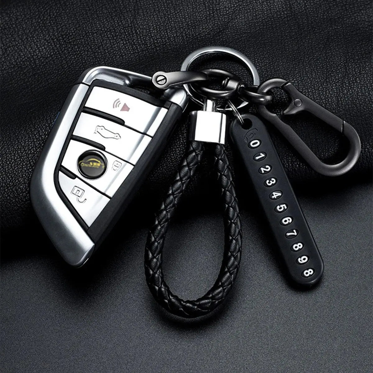 Portachiavi con ciondolo per targa del numero di cellulare fai da te Ingemark Trendy, da uomo, in corda di pelle intrecciata, anti-smarrimento, accessori per portachiavi per auto 
