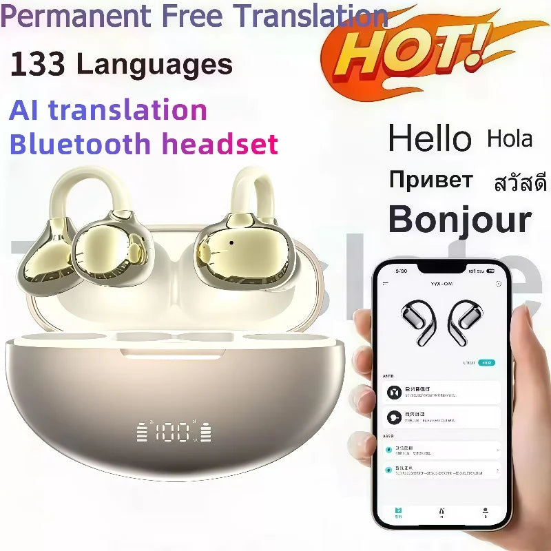 Q108 Auricolari wireless con clip auricolare e traduzione AI, auricolari Bluetooth 6.1, auricolari sportivi con clip, impermeabili IPX5, AI-Bass 