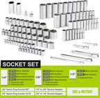 Set di utensili meccanici da 249 pezzi, chiave a bussola SAE/metrica, attacco da 1/2', 3/8', 1/4', cricchetti, chiavi esagonali, per riparazioni auto 