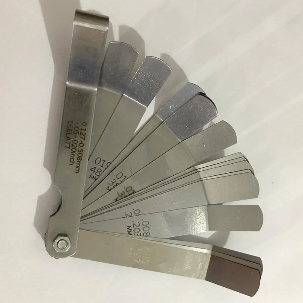 1 set di spessimetri a 16 lame, metrico, 0,127-0,508 mm, strumento di misurazione per la regolazione delle valvole del motore 