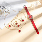 Set da 6 pezzi con cinturino in pelle lucida e collana di perline per donna, ideale come regalo festivo, senza regalo 