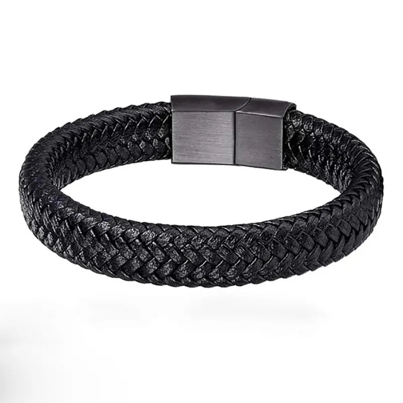 Bracciale magnetico in pelle PU nera da uomo maturo, stabile ed elegante, il miglior regalo per gli uomini 