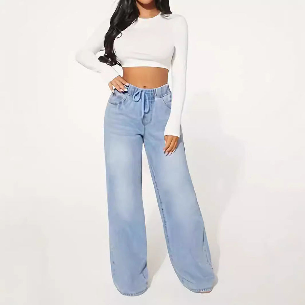 Edizione 25 – Jeans a gamba larga con coulisse a vita alta – Azzurro
