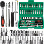 Set di chiavi a bussola da 46 pezzi, set di chiavi a cricchetto da 1/4 di pollice, kit di utensili meccanici per la riparazione di auto, con bussole, set di bussole esagonali metriche 