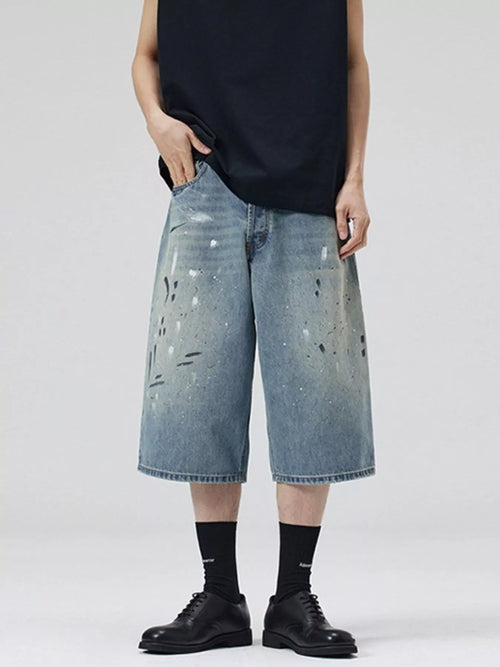 Pantaloncini in denim a gamba larga da uomo