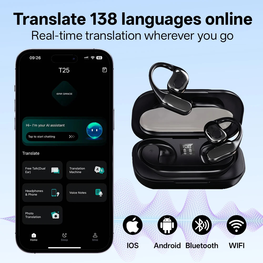 Auricolari traduttori AI MSAI T23 138 lingue App di traduzione multilingue Bluetooth a bassa latenza Traduzione offline in tempo reale