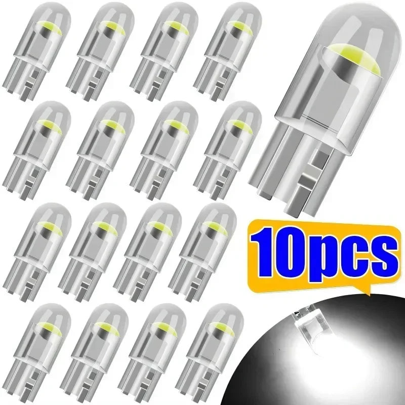 Lampadina universale da 10 pezzi W5W LED T10 per auto COB in vetro bianco 6000K per targa auto, luce di lettura DRL, stile 12V 