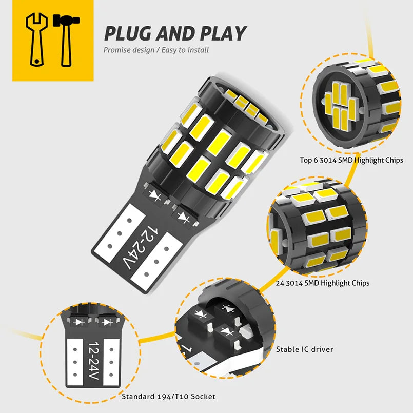 4 lampadine LED Canbus T10 W5W 168 194 6000K Luci di parcheggio a LED Luci interne Lampadine per auto 6000K Bianco Rosso Blu Ambra 12V 