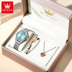 OLEVS Nuovo 3703 Orologi Donna Elegante Orologio al Quarzo Impermeabile Luminoso Acciaio Inossidabile Data Orologi Donna Braccialetto Confezione Regalo 