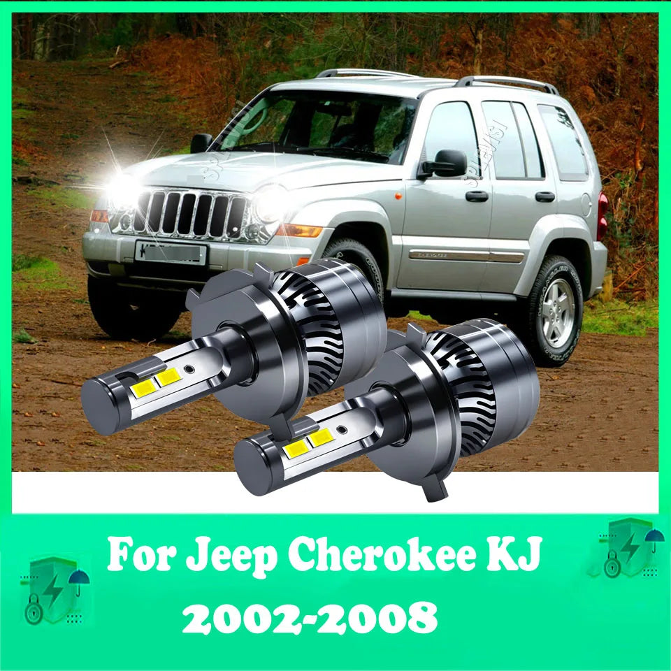 2 lampadine per fari a LED H4 180W 18000LM Canbus per auto Jeep Cherokee KJ 2002 2003 2004 2005 2006 2007 2008 