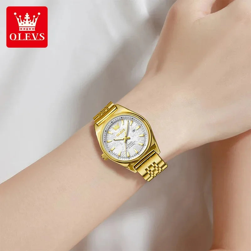 OLEVS New 3703 Watches Woman Elegant Quartz Watch Waterproof Luminous Stainless Steel Date Watches Woman Bracelet Gifts Box