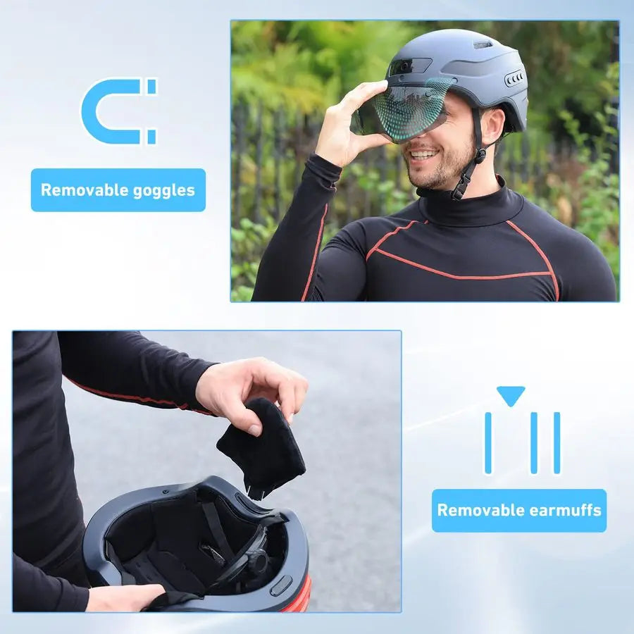 Caschi da bici per uomo, caschi intelligenti per adulti con telecamera sportiva 1080P 60 fps, doppia antenna, casco da bici da donna Bluetooth 