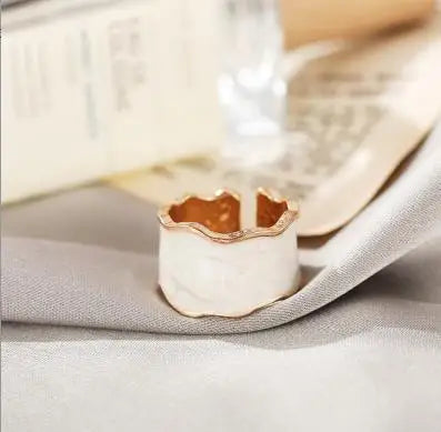 1 anello aperto regolabile geometrico in metallo smaltato bianco vintage a forma irregolare per donna e ragazza, gioielli alla moda, regali di compleanno 