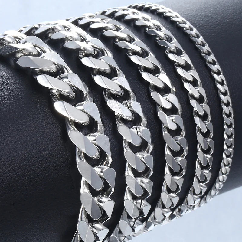 Nuovo braccialetto alla moda da uomo con catena classica in acciaio inossidabile da 3/5/7/9 mm di larghezza, braccialetto a catena per uomo e donna, regalo di gioielli 