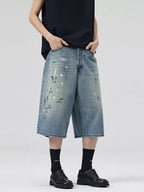 Pantaloncini in denim a gamba larga da uomo