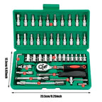 Set di chiavi a bussola da 46 pezzi, set di chiavi a cricchetto da 1/4 di pollice, kit di utensili meccanici per la riparazione di auto, con bussole, set di bussole esagonali metriche 
