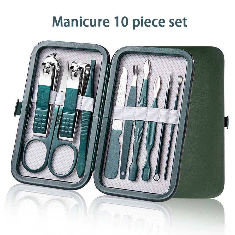 Kit professionale per la cura delle unghie da 7/10/12/18 pezzi, set per manicure e pedicure in acciaio inossidabile, set tagliaunghie con custodia da viaggio 