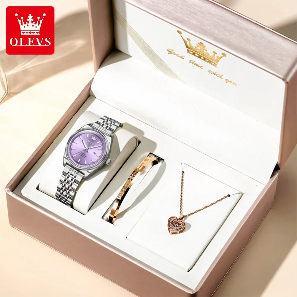 OLEVS Nuovo 3703 Orologi Donna Elegante Orologio al Quarzo Impermeabile Luminoso Acciaio Inossidabile Data Orologi Donna Braccialetto Confezione Regalo 