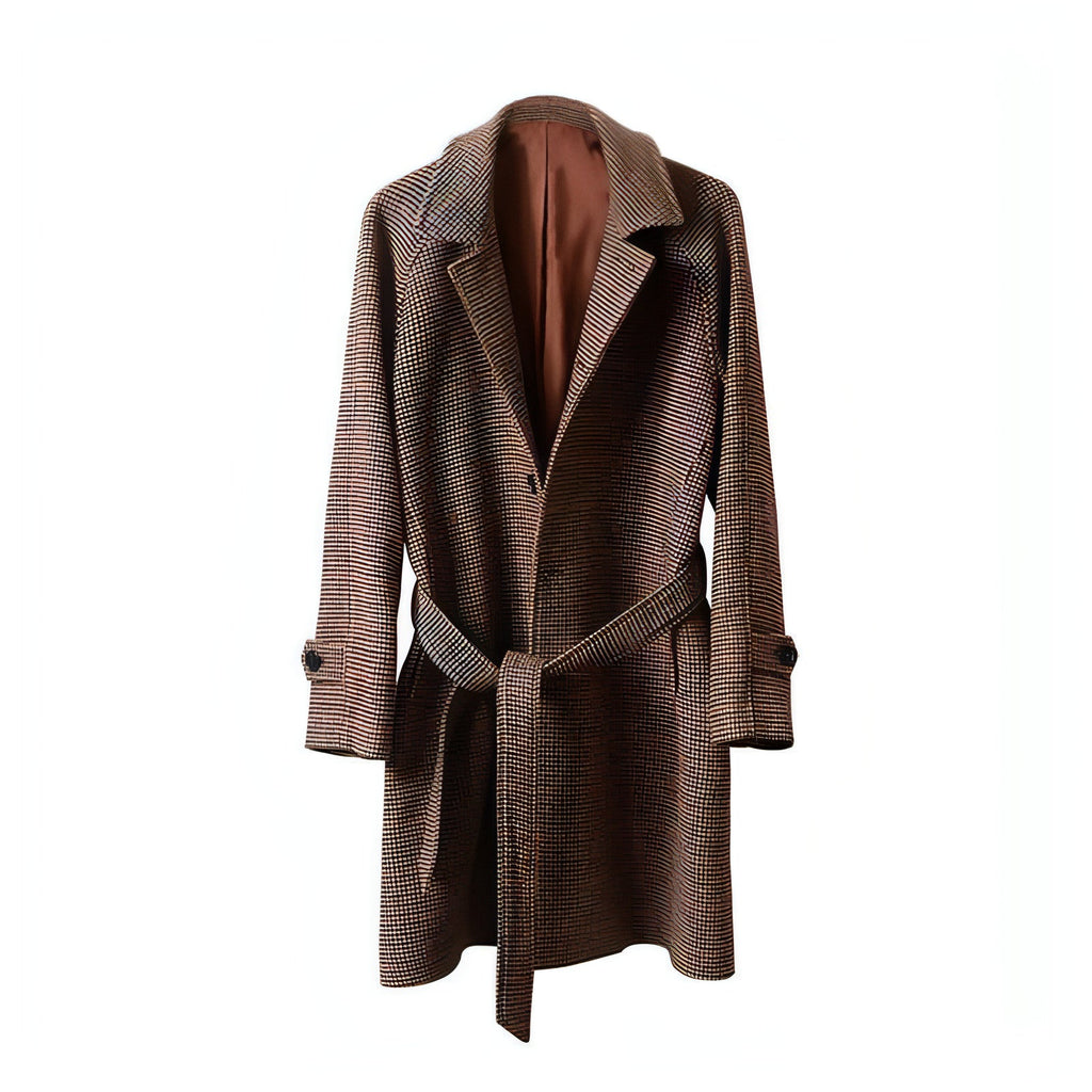 Vintage Gentleman Houndstooth Men's Clothing Woolen Trench Coat