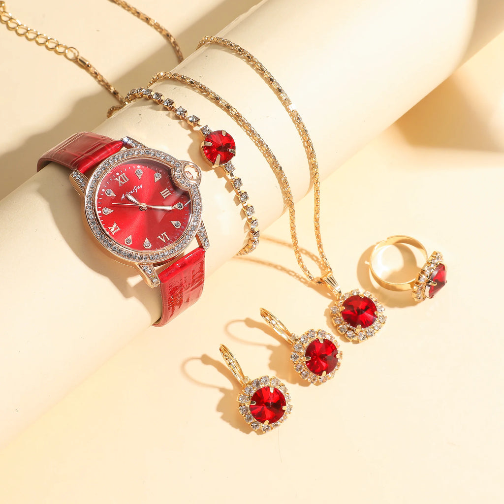 Set da 6 pezzi con cinturino in pelle lucida e collana di perline per donna, ideale come regalo festivo, senza regalo 