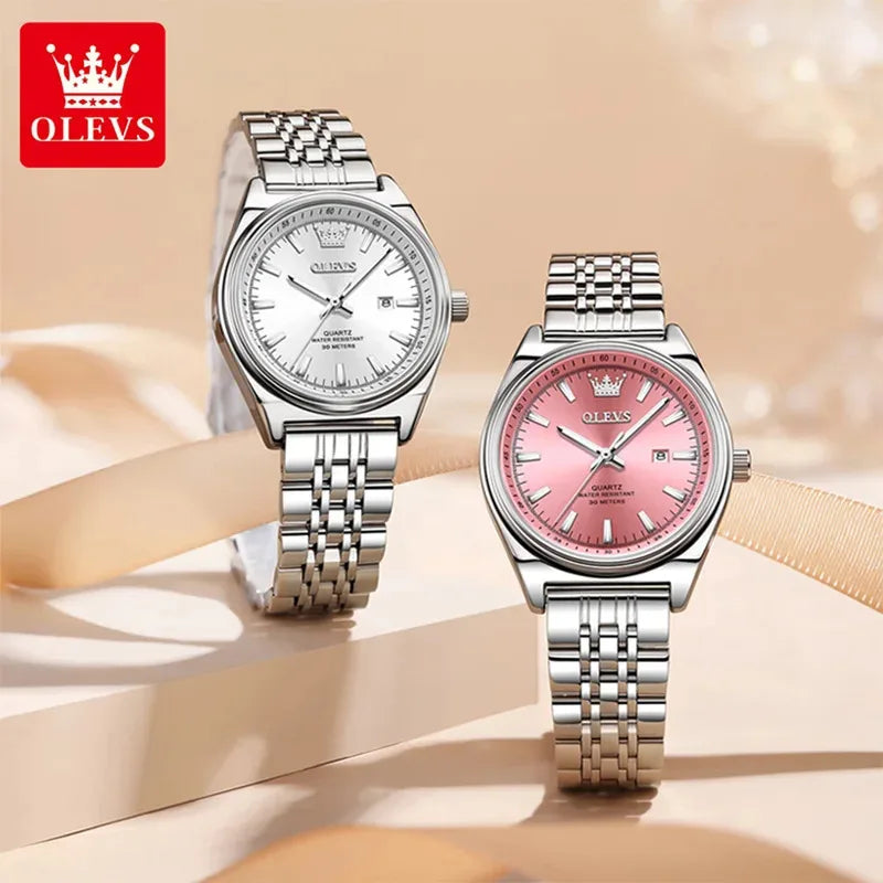 OLEVS Nuovo 3703 Orologi Donna Elegante Orologio al Quarzo Impermeabile Luminoso Acciaio Inossidabile Data Orologi Donna Braccialetto Confezione Regalo 