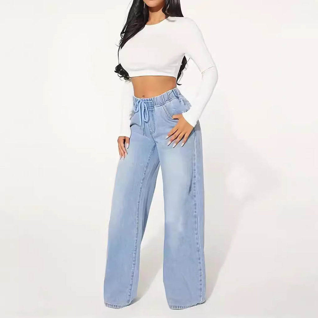 Edizione 25 – Jeans a gamba larga con coulisse a vita alta – Azzurro