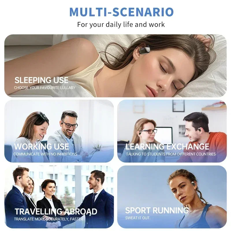 Auricolari con traduttore AI 2026, traduzione in tempo reale in 144 lingue, auricolari Bluetooth wireless per viaggi, riunioni di lavoro, apprendimento 