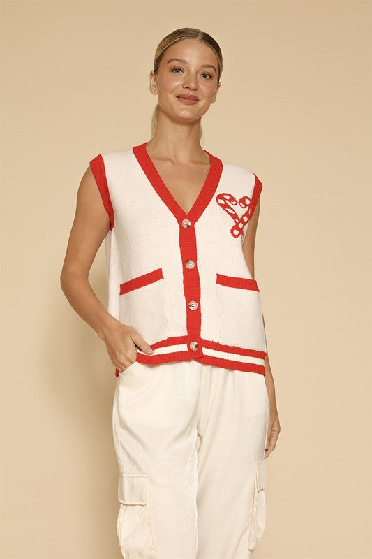 Gilet con bottoni sul davanti in maglia a bastoncino di zucchero