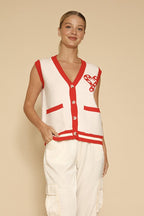 Gilet con bottoni sul davanti in maglia a bastoncino di zucchero