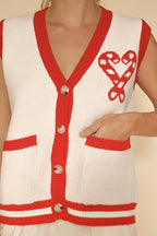 Gilet con bottoni sul davanti in maglia a bastoncino di zucchero