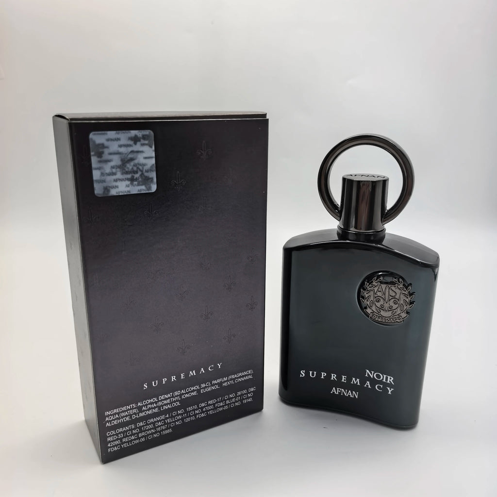 Afnan Supremacy Noir EDP per uomo 3,4 oz – Colonia legnosa, aromatica, speziata, di lunga durata, regalo di lusso per Natale e San Valentino 