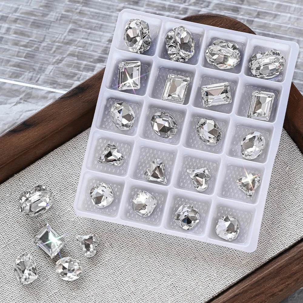 20 pezzi di decorazioni per nail art con diamanti impilati in vetro 3D, strass trasparenti/rosa/blu di lusso, ciondoli per unghie, accessori per manicure fai da te 