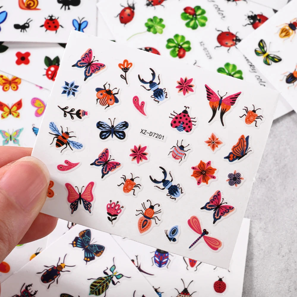 30 pezzi/set adesivi per unghie a forma di coccinella a sette stelle, 3D, farfalla creativa, coccinella, lumaca, ape, serie di insetti, decalcomanie per unghie, decorazioni per manicure 
