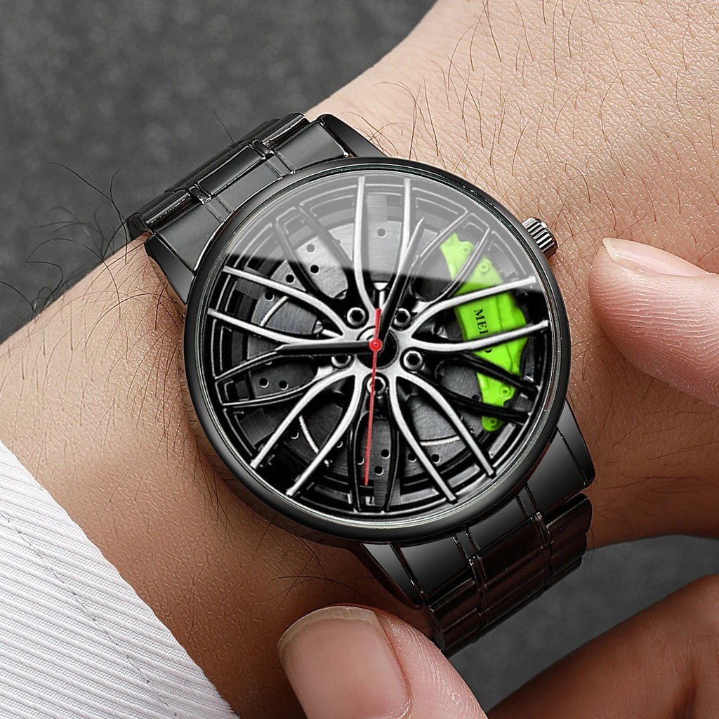 1 orologio a sorpresa misterioso con scatola cieca - Orologi sportivi da uomo alla moda con ruota di auto 3D, cinturino in acciaio inossidabile (senza scatola) 
