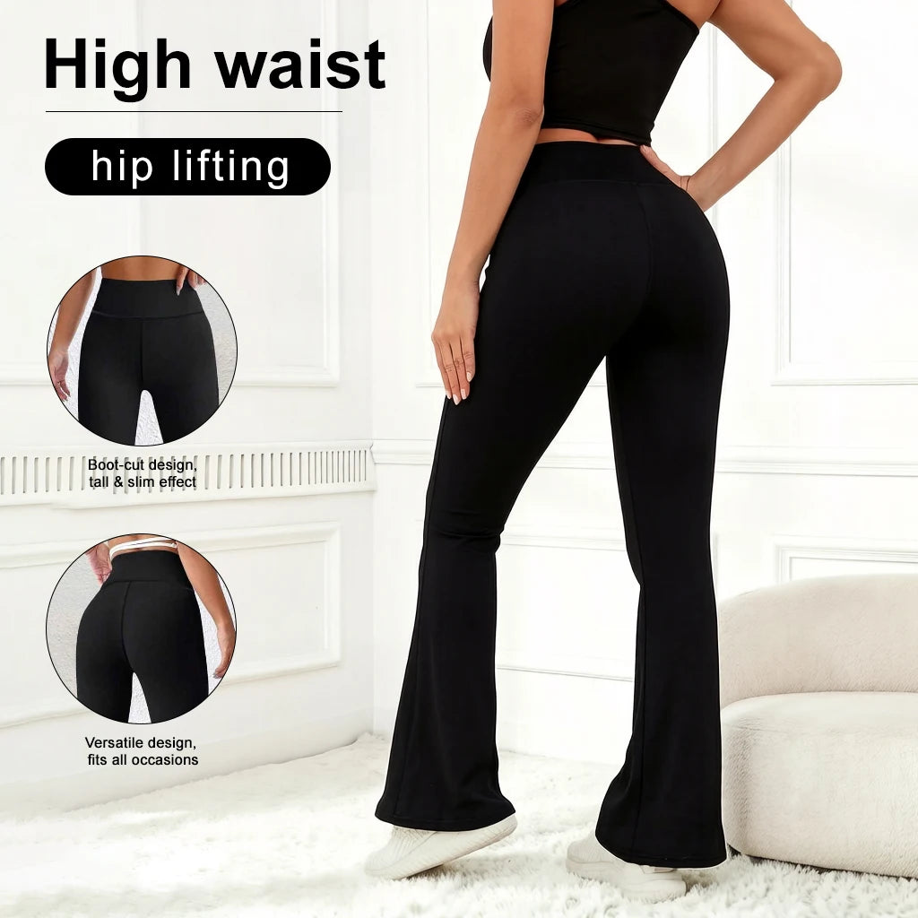 Pantaloni da yoga a vita alta micro svasati da donna - Pantaloni a ferro di cavallo snellenti in pelle di squalo, elasticizzati in 4 direzioni 