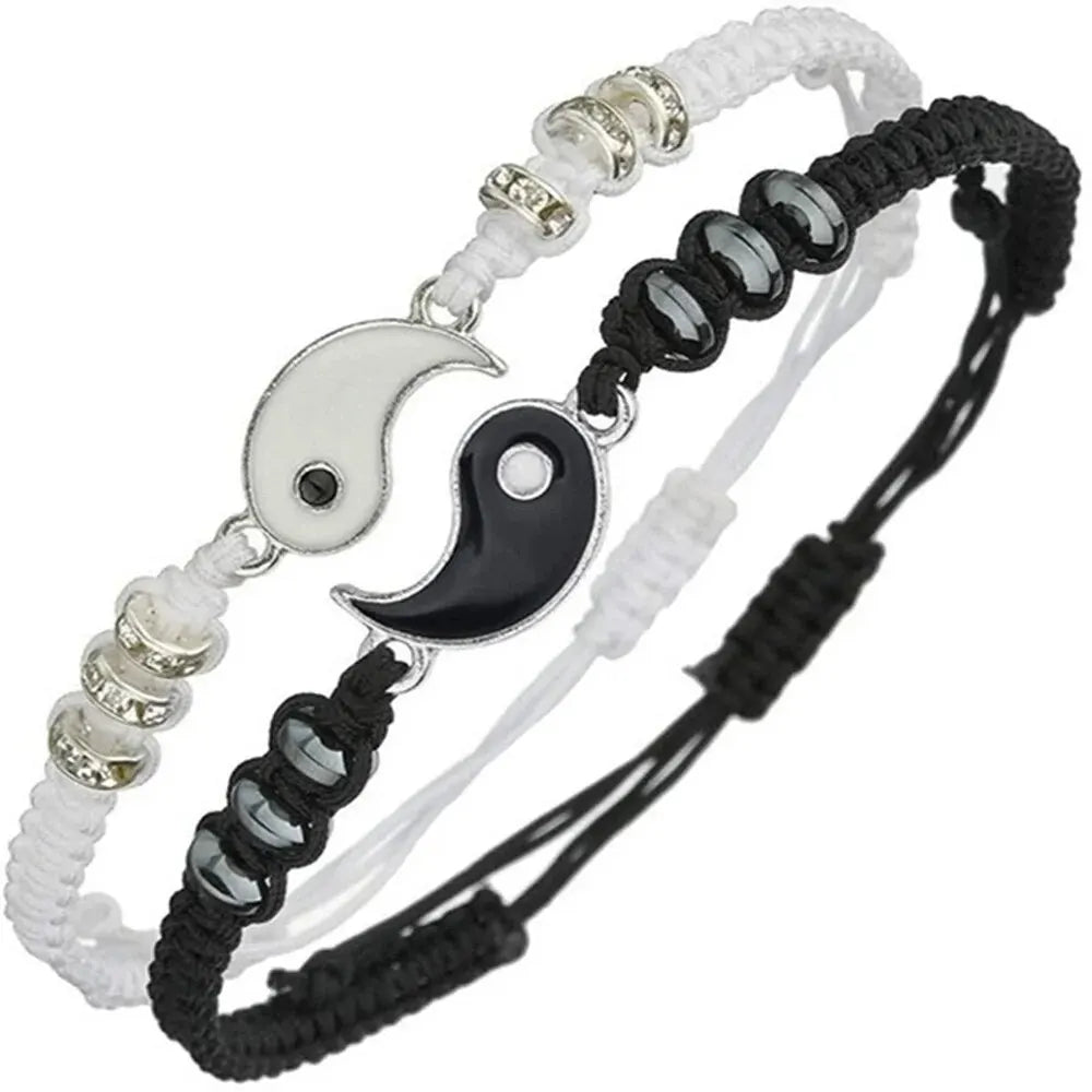 Set di 2 gioielli per coppia, bracciale Tai Chi bianco e nero, corda regolabile, set di gioielli da indossare tutti i giorni, stile semplice 