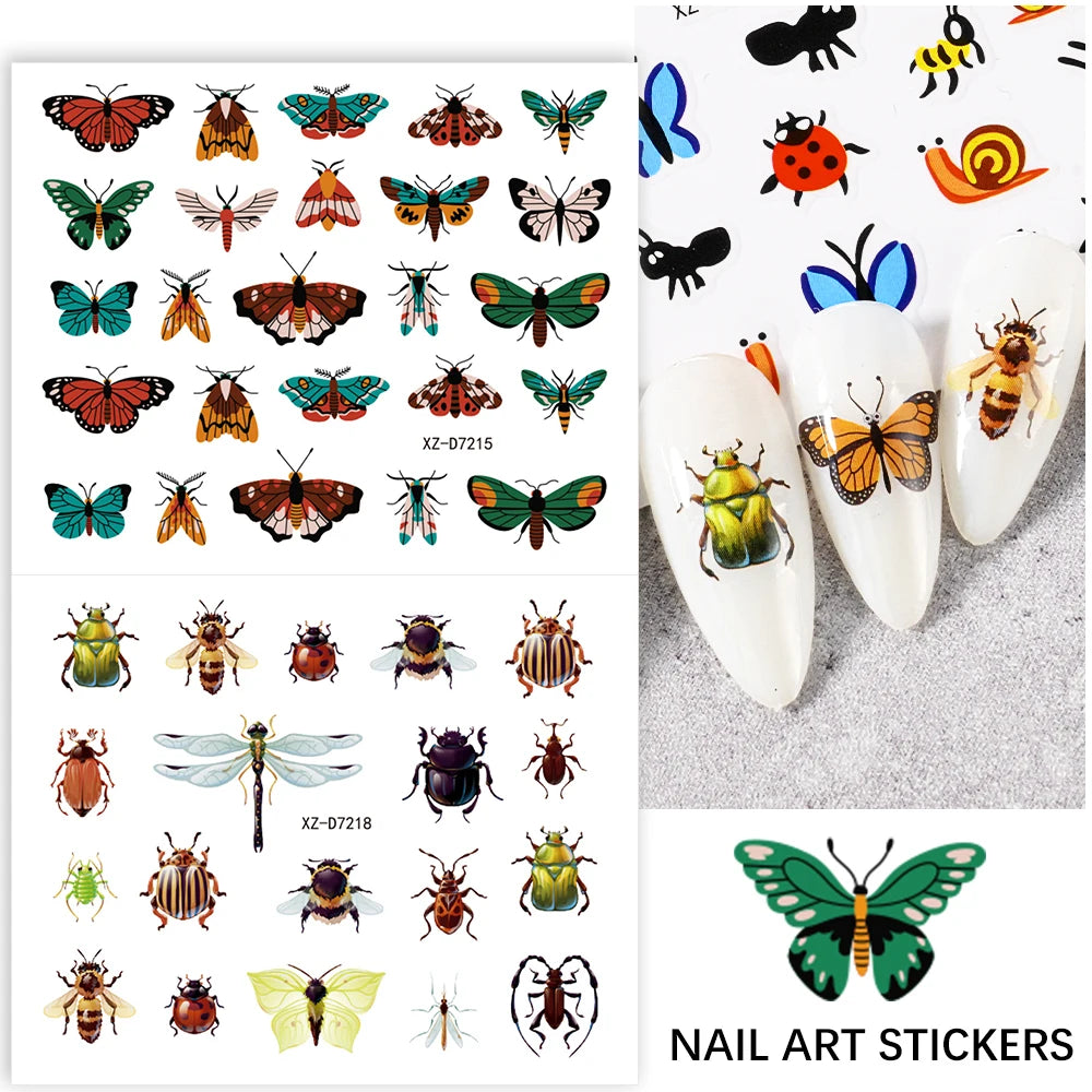 30 pezzi/set adesivi per unghie a forma di coccinella a sette stelle, 3D, farfalla creativa, coccinella, lumaca, ape, serie di insetti, decalcomanie per unghie, decorazioni per manicure 