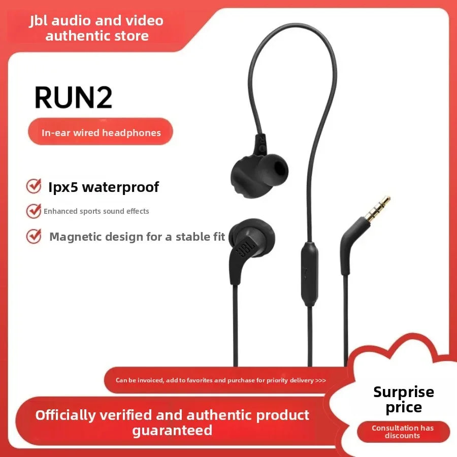 JBL ENDURRUN 2 Cuffie auricolari ufficialmente autorizzate, microfono integrato, cuffie sportive cablate, impermeabili, bassi potenti