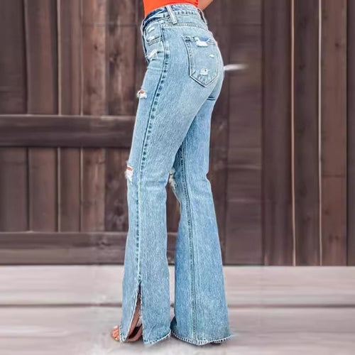 Edizione 25 – Jeans elasticizzati con strappi a vita alta per donna