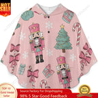 Maglione con coperta in flanella, felpa oversize con cappuccio e tasche a tema natalizio Schiaccianoci, per bambini e adolescenti 