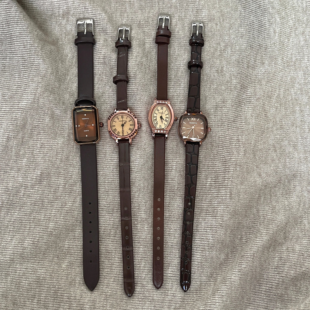Orologio quadrato retrò marrone da donna, semplice, con temperamento coreano, leggero, di lusso, piccolo, di alto valore 