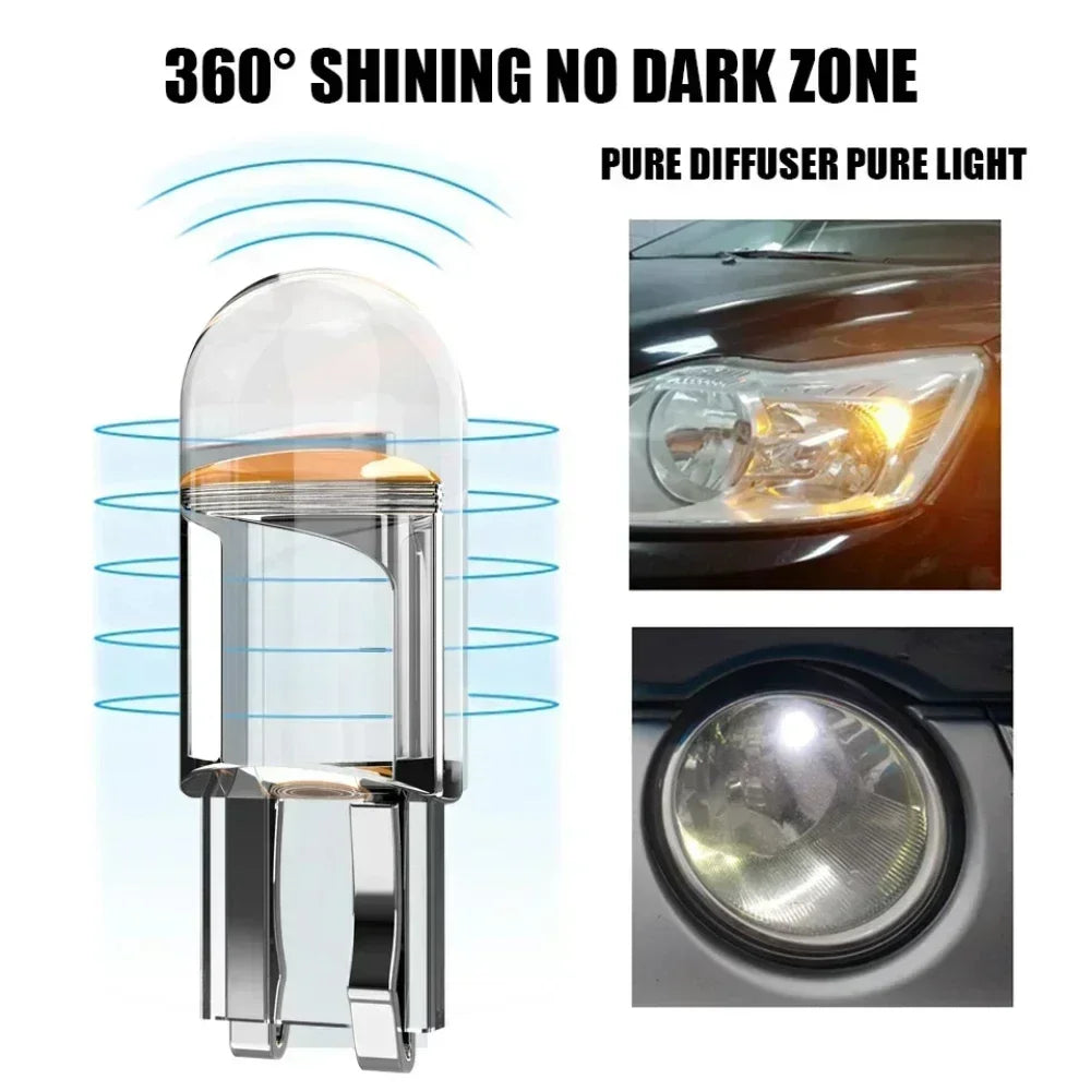 10 pezzi W5W LED T10 luce auto COB vetro 6000K bianco auto automobili luce targa cupola lettura DRL lampadina stile 12V 