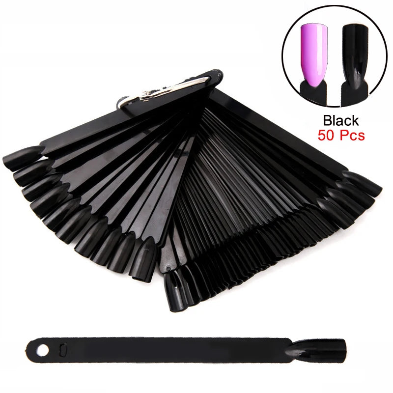 50 pezzi di punte finte per nail art, espositore trasparente, in acrilico nero naturale, campione di smalto in gel, strumento per manicure da esposizione 