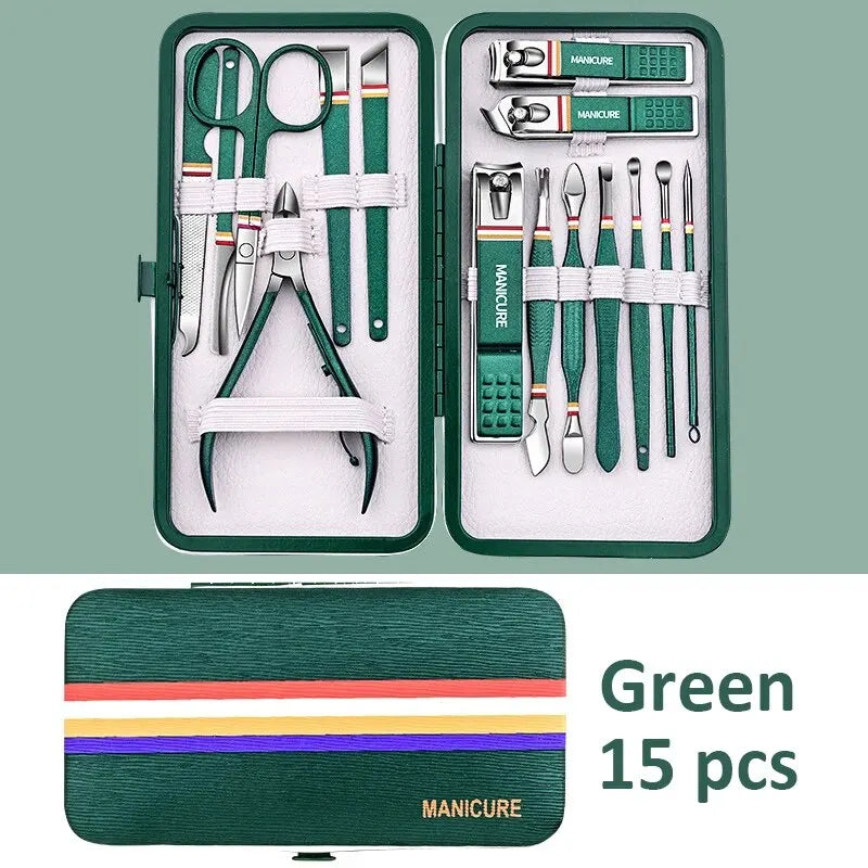 Set manicure da 6-9 pezzi con custodia in pelle, kit di strumenti professionali per la cura dei piedi e del viso, set di tagliaunghie in acciaio inossidabile, regalo 